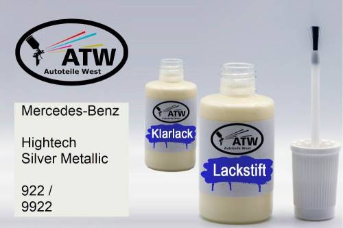 Mercedes-Benz, Hightech Silver Metallic, 922 / 9922: 20ml Lackstift + 20ml Klarlack - Set, von ATW Autoteile West.